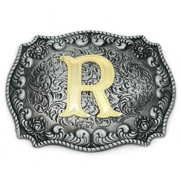 HUABOLA CALYN Boucle de Ceinture Western Lettres Initiales ABCDEFG à Y-Cowboy Rodéo Argent Grande Boucle de Ceinture pour Hommes et Femmes (R) Upgrade