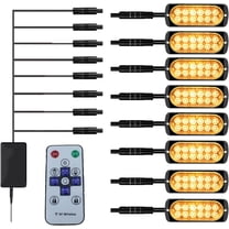 8 Pcs Oval Amber LED Strobe Lights - 12 LEDs per Light with 18 Flash & Steady Modes, Waterproof Emergency Warning Lights for Trucks, Trailers, Towing Vehicles