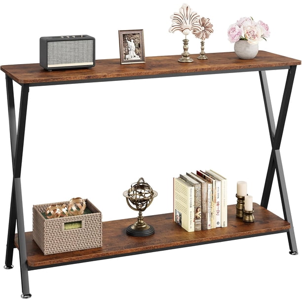 41.3 - pulgada narrow gray industrial consola mesa con metal frame y almacenamiento estante para entrada, hallway, sala de estar y dormitorio