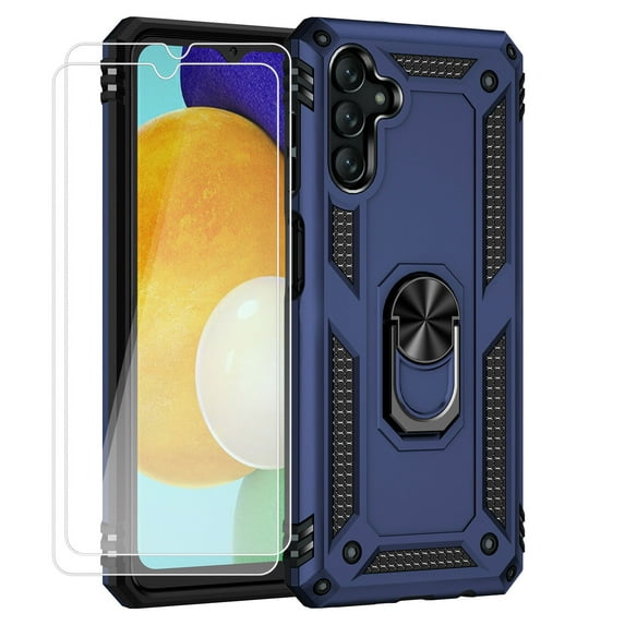 Aggxpf for Samsung A54 Phone Case Screen Protector Pack, Tempered Screen Protector Phone Case with Metal Ring Stand for Galaxy A54, Blue