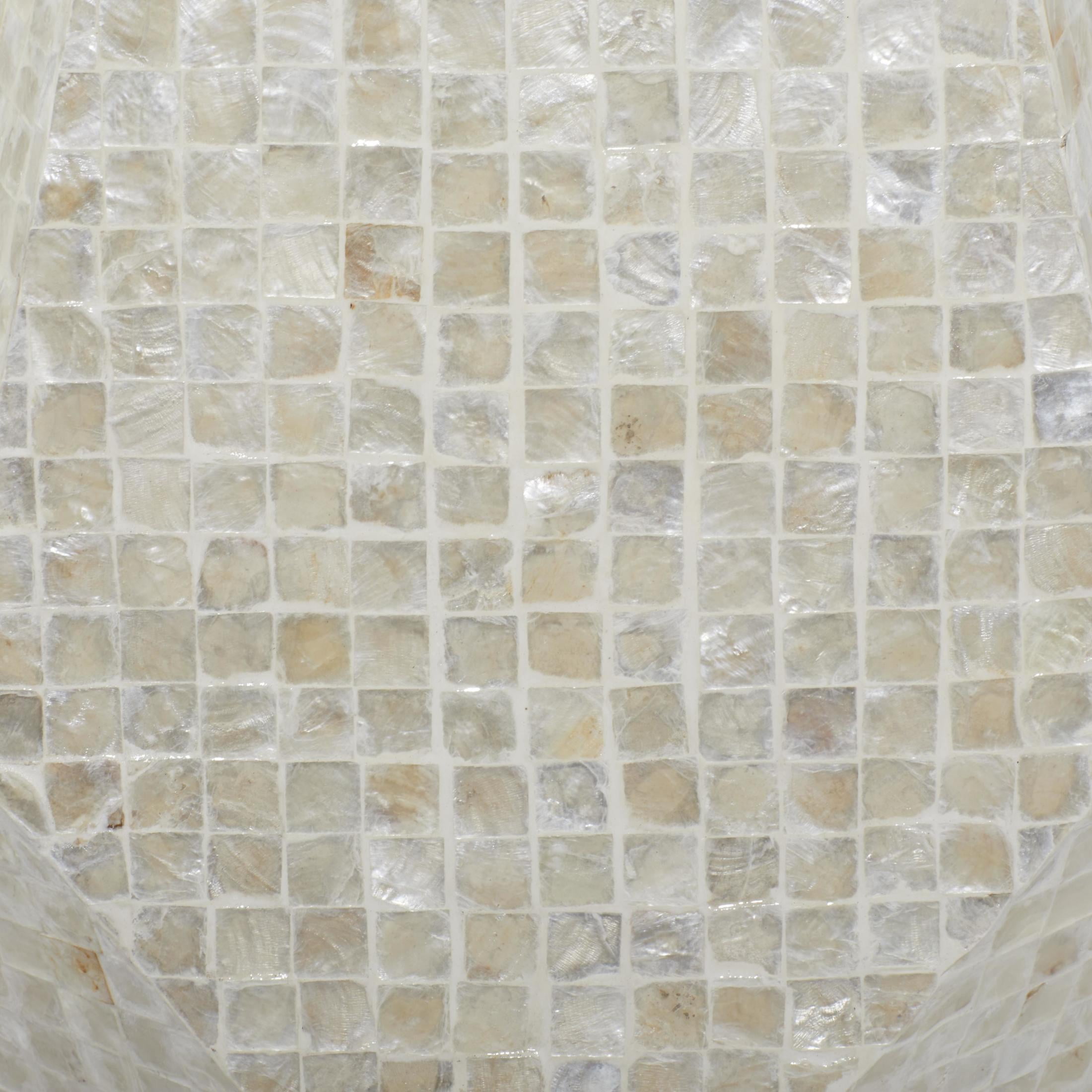 DecMode 16" x 19" Cream Mother of Pearl Shell Handmade Mosaic Inlay Geometric Accent Table, 1-Piece