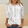 thumbnail image 2 of Women's Floral T-shirts Loose Plus Size Casual 3/4 Sleeve Tops Flowers Print Graphic Tees Summer Fall Tshirts (L, White), 2 of 5