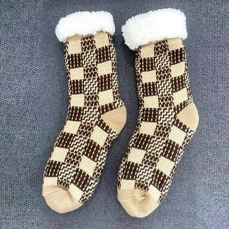 

Knosfe Women Fuzzy Plaid Socks Winter Warm Fluffy Slipper Socks Free Size