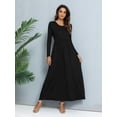 thumbnail image 3 of CALIPESSA Womens Fall Ruffle Tunic Solid Maxi Dress Long Sleeve Scoop Neck Black Casual A-Line Dress With Pocket, 3 of 5