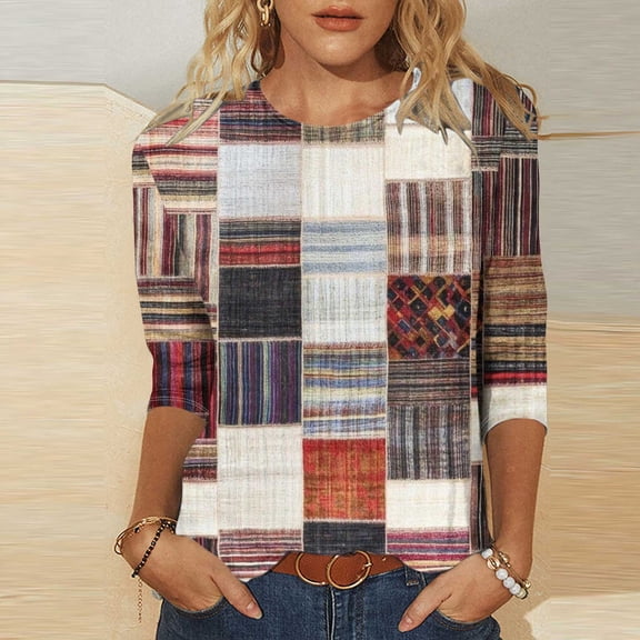 3/4 Sleeve Summer Tops for Women Womens Summer T Shirts Womens T Shirts White Printed Tshirts for Women