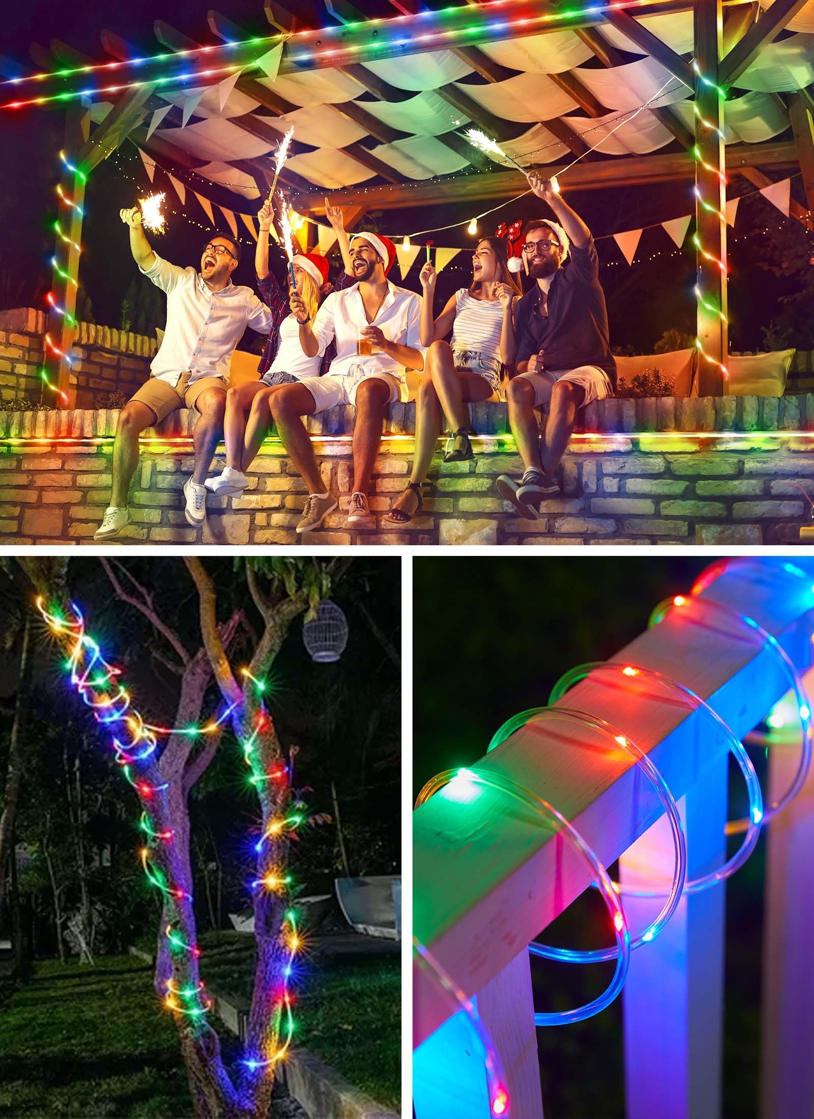 Solar Rope Lights, 39FT 100LED IP65 Waterproof Outdoor Solar String Lights with 8 Lighting Modes for Party, Garden, Yard, Home,  Tree Decoration