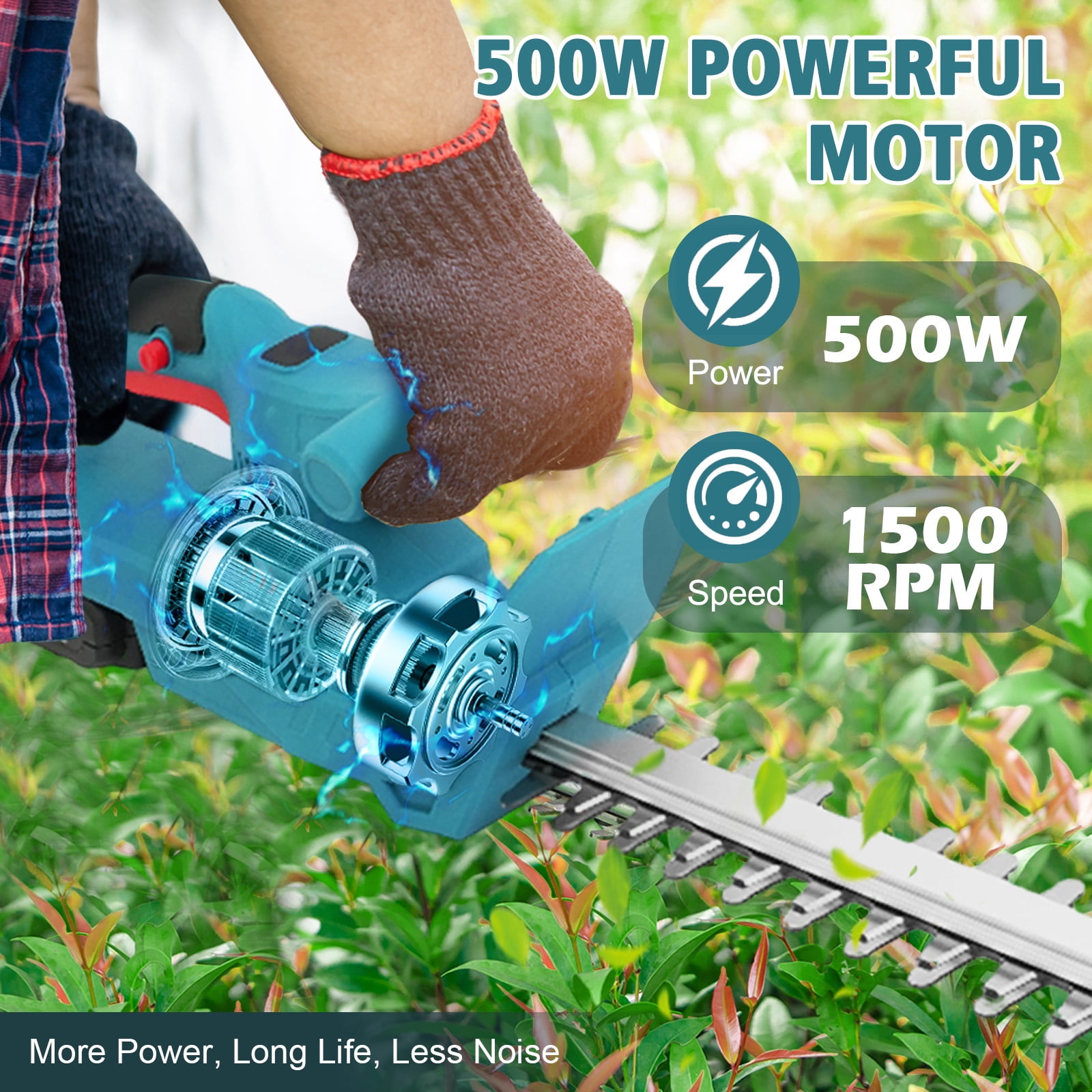 24V Lightweight Cordless Hedge Trimmer, 20 Inch Dual-Action Carbon Steel Blade Electric Hedge Trimmer with Ergonomic Comfort Grip