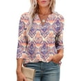 thumbnail image 4 of Zedker Casual Loose Fits V-Neck Tunic Tops for Women,Elegant Unique Printed Blouses with 3/4 Sleeve, Comfy Soft Shirts for Fall,Pink,XXL, 4 of 7