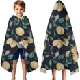 thumbnail image 3 of Yellow Lemon Fruit Leaves Black Pattern Hooded Bath Towel，60"x35" for Ages 3 To 12 Kids, Quick Dry Lightweight Soft Microfiber Hood Beach Towel Cover Up for Kids, 3 of 7