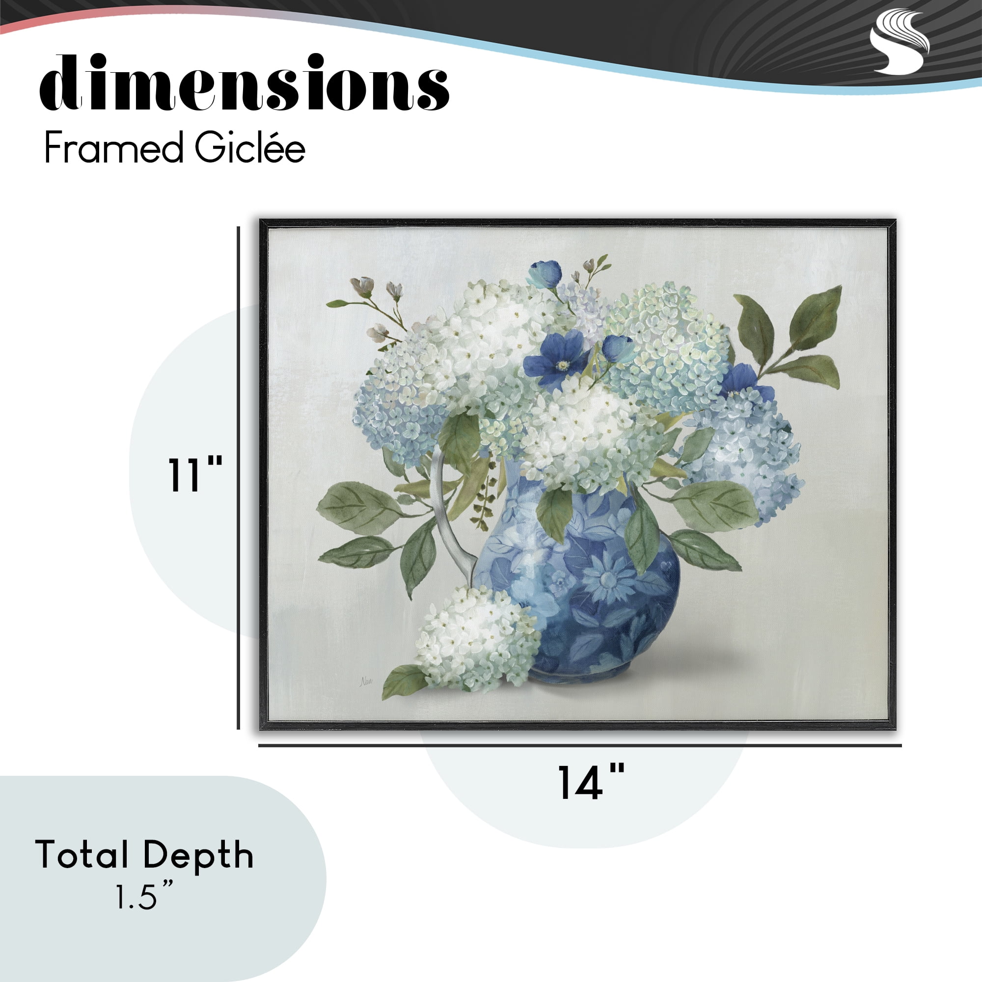 Stupell Industries Ornate Vase with Hydrangeas Black Framed Giclee Art, design by Nan