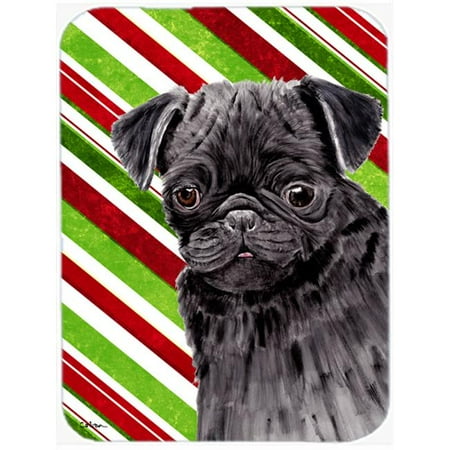 

15 x 12 in. Pug Candy Cane Holiday Christmas Glass Cutting Board - Large