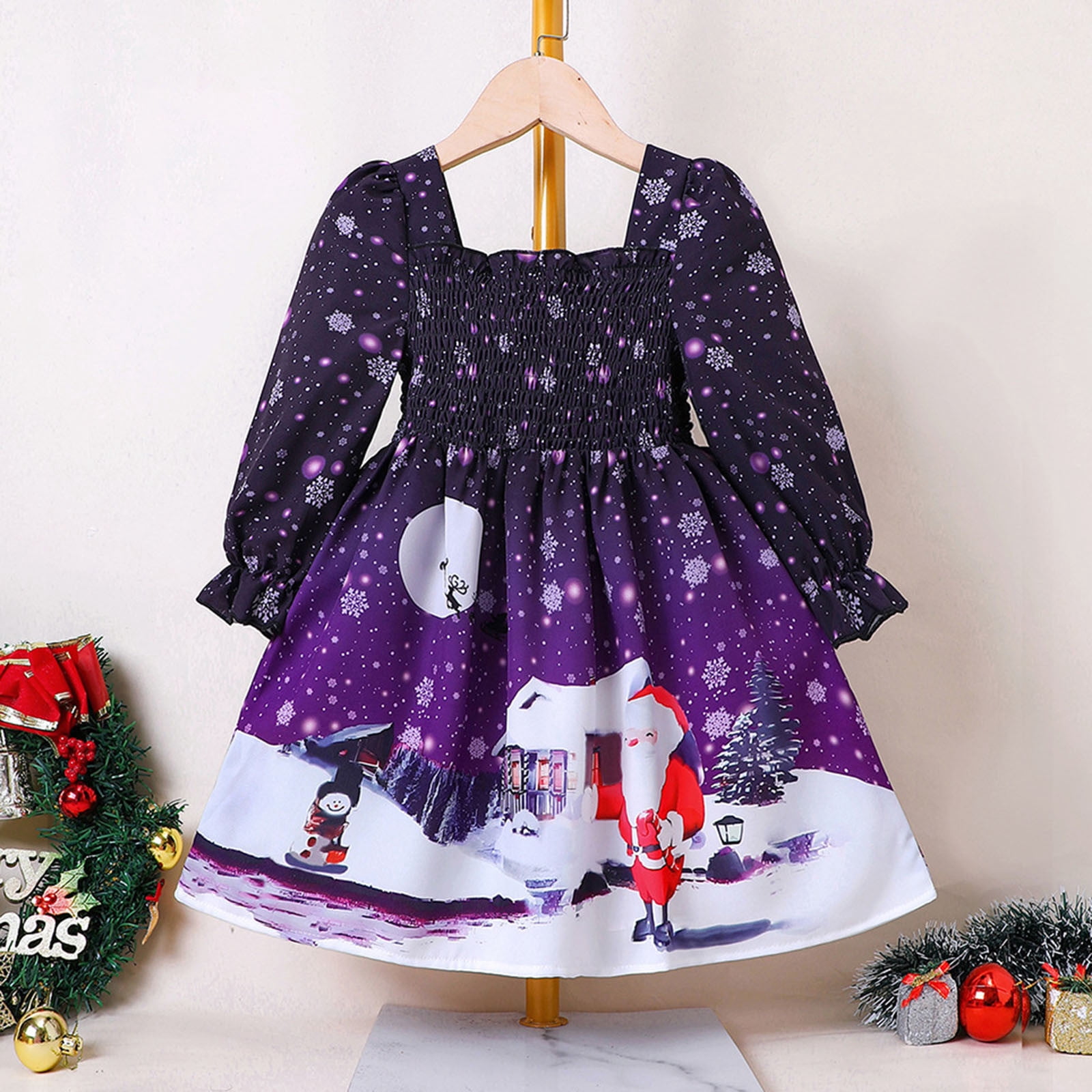 Robe De Noël Pour Fille - Manches Longues, Imprimé Festif, Tissu Coton Doux, Tailles 2-10 Ans, Idéale Célébrations - 5