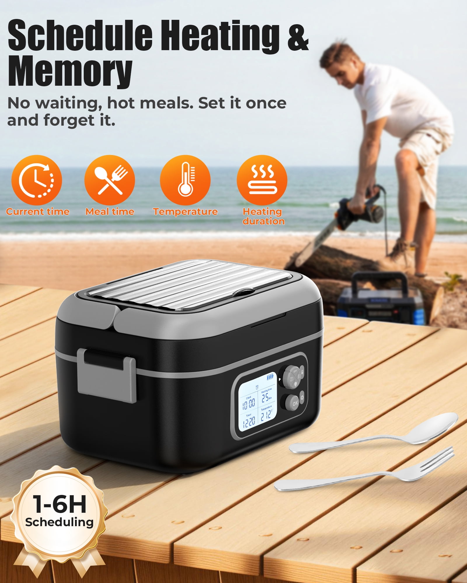 1.5L Portable Electric Lunch Box with Adjustable Temperature and Timing for Students and Elderly for Healthy Dieting, Stainless Steel Liner, Supports PD 3.1 and QC 3.0+ Fast Charging