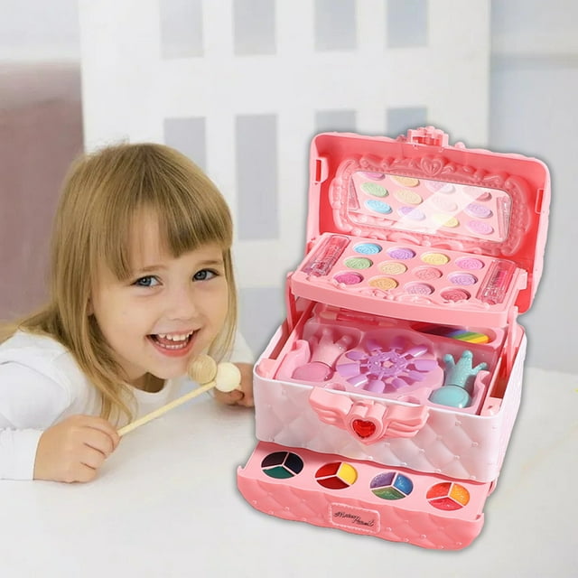 EGNMCR Kids Cosmetic Toys Girls Lipstick Supplies Tote Box Set Washable Real Makeup Toys Set With Makeup Case Girls Toys Toddler Makeup Toys Birthday Gift 4ml Cosmetics For Kids