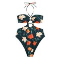 thumbnail image 6 of Biekopu Women 2 Pieces Swimsuits,Floral Print Tie-Up Halter Neck Sleeveless Backless Padded Romper Bikini Skirt Set, 6 of 8