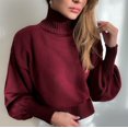 thumbnail image 1 of Suéter casual de moda de cuello alto con mangas abullonadas de color sólido para otoño e invierno para mujer de Europa y América, 1 of 6
