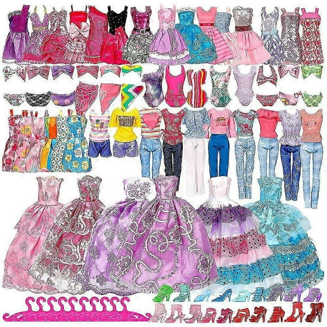 50Pcs/Set Doll Clothes and Accessories, Doll Accessories Mini Fashion Dresses Party Dress Shoes Random Style Gift for Girl Doll Kit