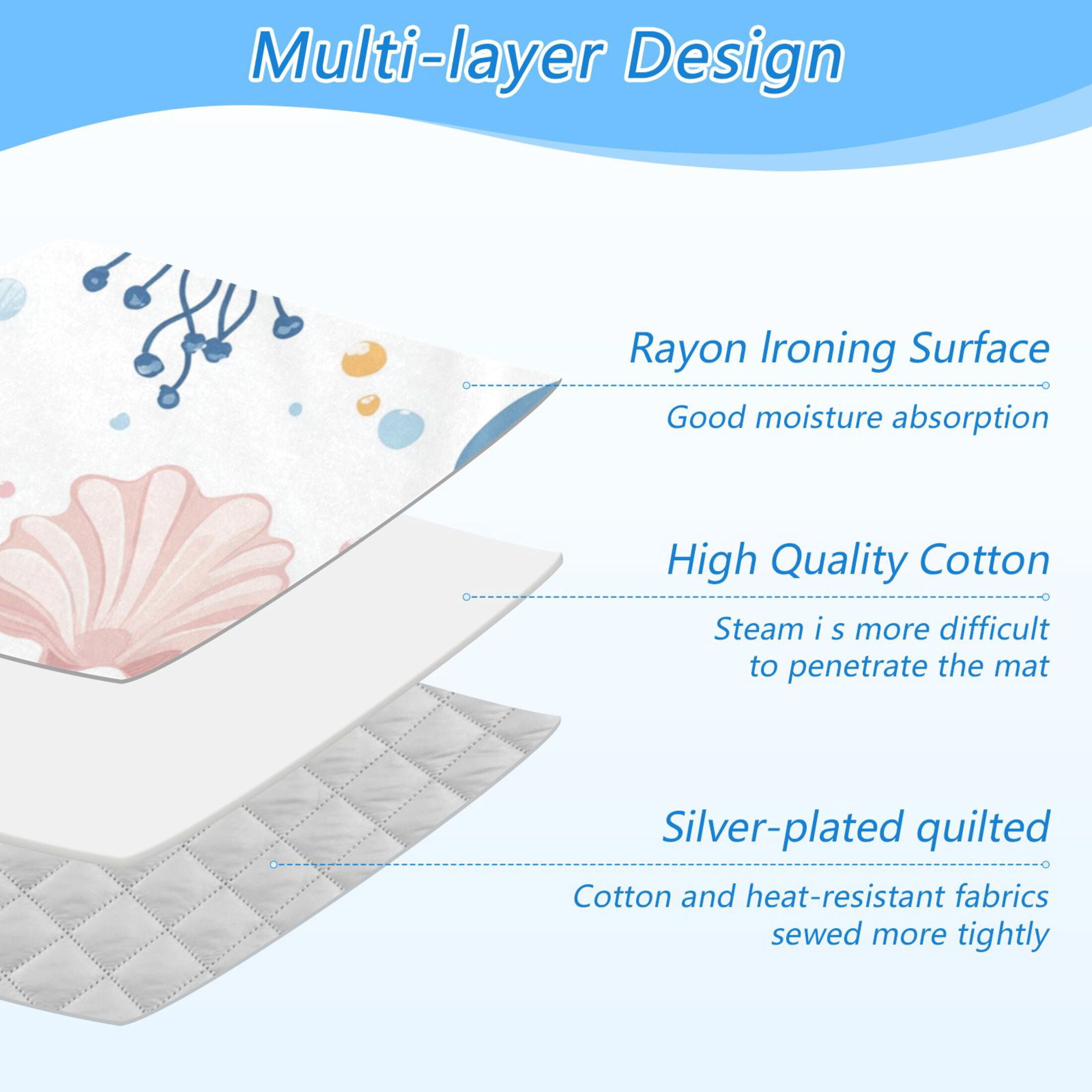 Cute Jellyfishes Starfishes Shells Bubbles Soft Pastel Ironing Mat Blanket Portable Travel Ironing Pad Heat Resistant Pad 47.2" x 27.6”