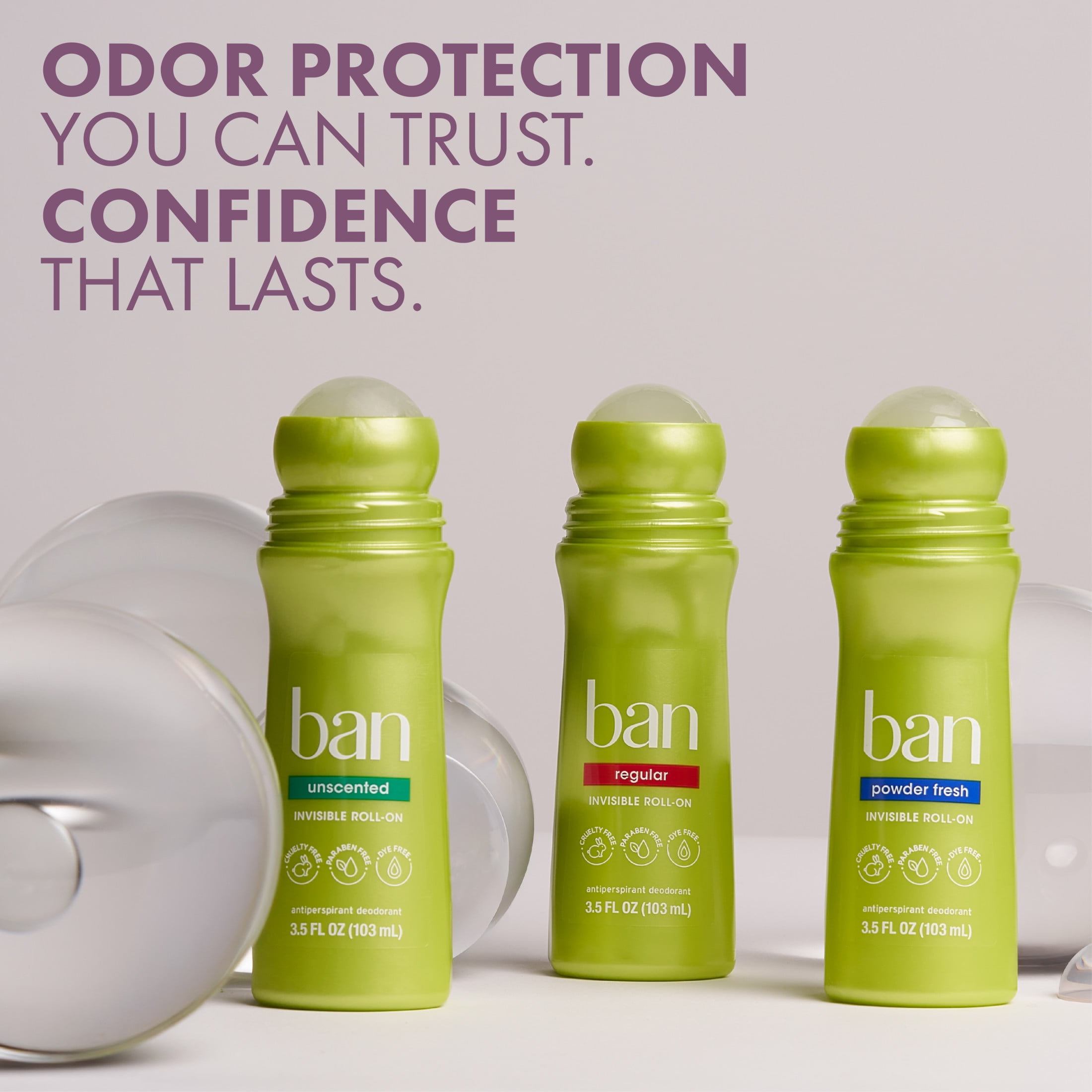 Ban Antiperspirant Deodorant Invisible Roll-On for Women and Men, Satin Breeze, 3.5 fl oz