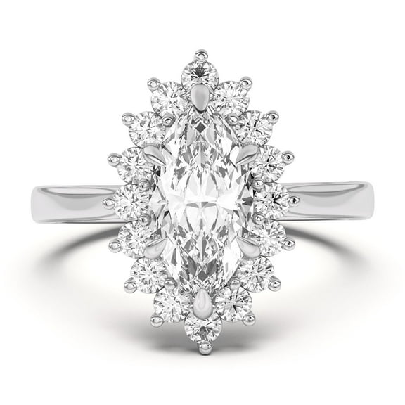 Eloya Jewelry 14K White Gold Plated 1.7 Ct Engagement Ring - Moissanite Marquise Cut Moissanite Ring for Women's - Elegant Engagement Proposal Ring - Perfect Gift for Anniversaries or Birthdays