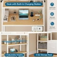 thumbnail image 5 of Loft Bed Twin Size with Desk and Charging Station and LED Lights, Metal Twin Loft Bed with 6 Storage Drawers & Large Pegboard & Coat Rack, Safety Guardrail and Ladder, White, 5 of 10