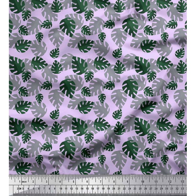 Soimoi Tissu de Coton Violet Monstera Feuilles Tissu Imprimé 1 Yard 42 Inch Wide