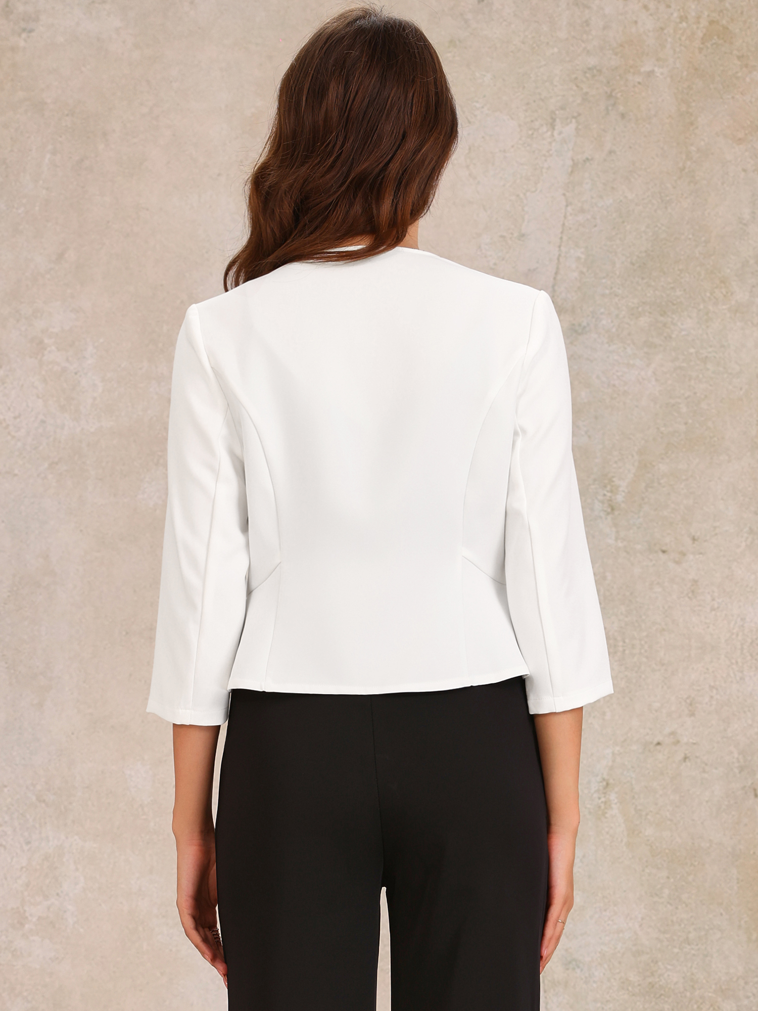 DARING DIVA Women's Open Front 3/4 Sleeve Peplum Business Blazer M White