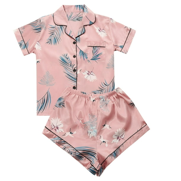Conjuntos de Pijama de Mujer Ropa de Dormir de Manga Corta Moda Casual Impreso Turn-Down Tops Pantalones Cortos Conjunto de Ropa de Dormir Odeerbi ODB120488