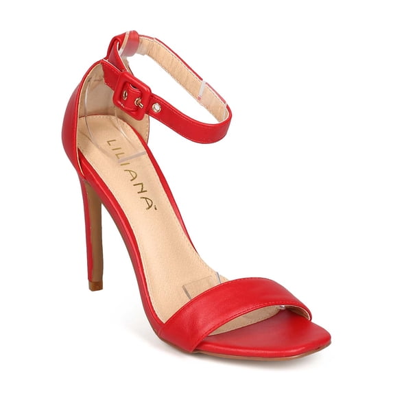 Women Leatherette Open Toe Ankle Strap Stiletto Single Sole Sandal ED74
