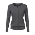 thumbnail image 2 of Round-Neck Cropped Cardigan, Plus-Size Short Sweater, Relaxed Knit Top Dark Gray S , Coat, 2 of 4