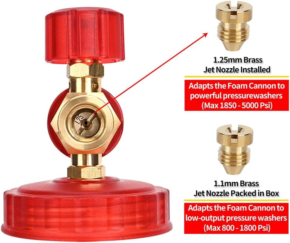 Bear Force Brass Foam Cannon for Pressure Washer with 1/4" Quick Connect, 360° Adjustable Snow Foam Sprayer, 1.25mm & 1.10mm Orifice Nozzle, 32 oz Bottle for Car Wash