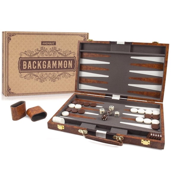 Juego de mesa clásico de backgammon AMEROUS de 38 x 24 cm con funda