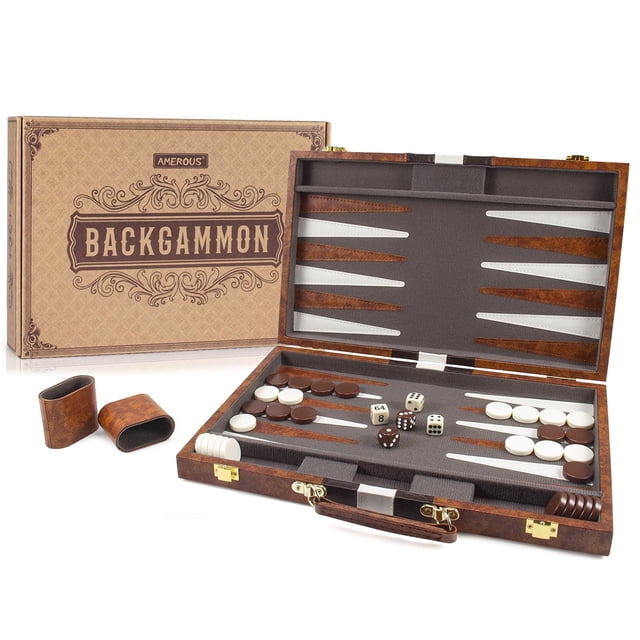 Juego de mesa clásico de backgammon AMEROUS de 38 x 24 cm con funda