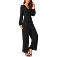 thumbnail image 4 of INSPIRE CHIC Women's V Neck Long Sleeve High Waist Wide Leg Casual Jumpsuits with Pockets S Black, 4 of 6