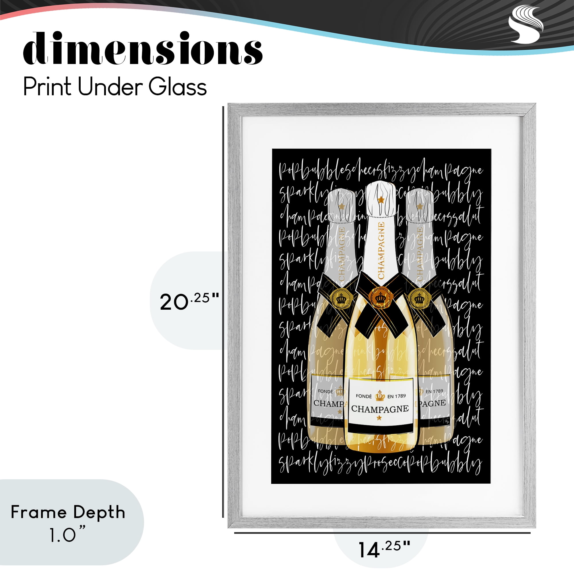 Stupell Industries Triple Champagne Bottle Love Gray Framed Print Under Glass, design by Martina Pavlova