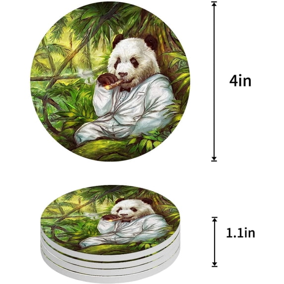 FMSHPON Panda in Forest Set of 4 Round Coaster for Drinks, Absorbent Ceramic Stone Coasters Cup Mat with Cork Base for Home Kitchen Room Coffee Table Bar Decor