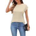 thumbnail image 6 of Womens Shirts Blouse Women's Casual Loose Fitting Solid Color T-shirt Round Neck Pullover Short Sleeved Top, 6 of 7