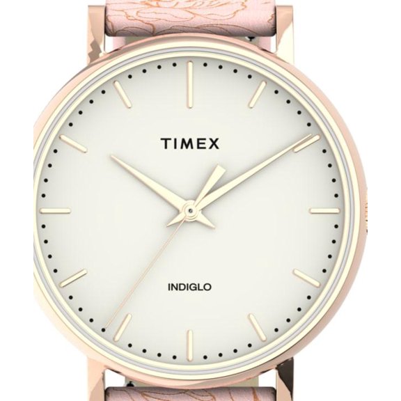 Timex TW2U40500 37 mm Trend Fairfield Cream Dial Womens Watch, Pink Leather Strap