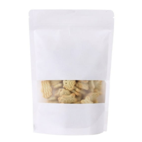 200 Pcs Muka White Kraft Zip Stand Up Pouch Bags w/ Notch and Frosted Window, 6 mil