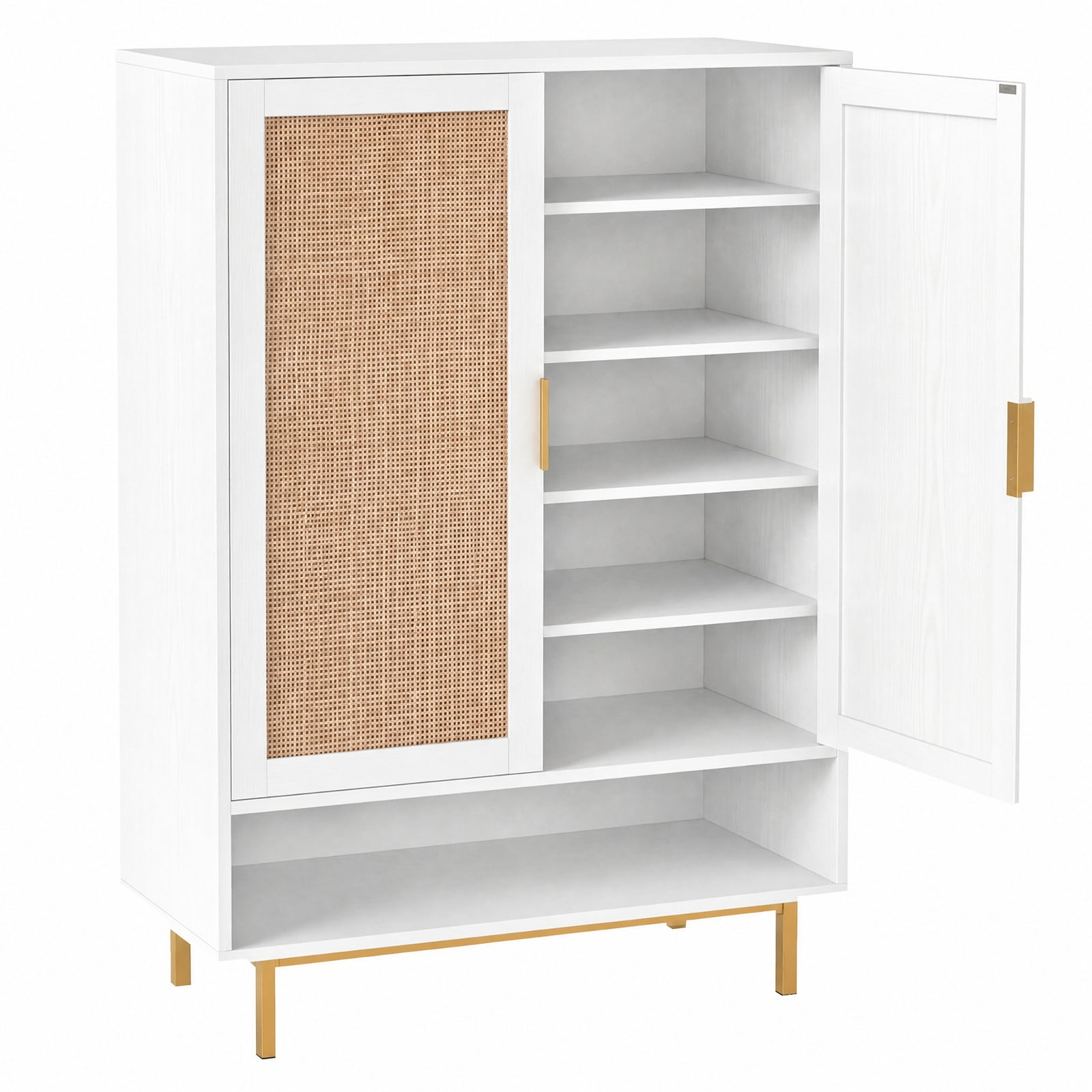 Furnibear 43 Inch Tall 6 Tier Shoe Cabinet with Double Doors and Adjustable Shelves for Entryway Living Room and Closet, White