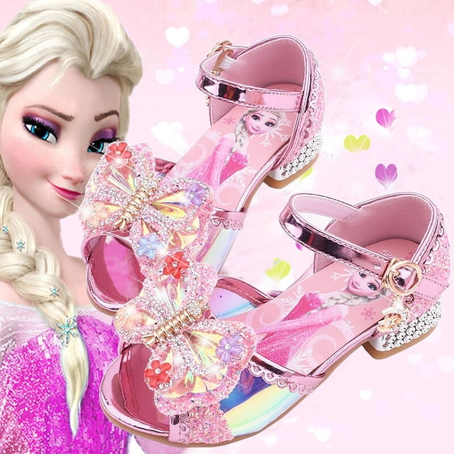 Sandalias Disney para niñas, nuevos zapatos de tacón alto para niños, zapatos de princesa Elsa, zapatos de cristal azul congelado, 32 plantillas de 20,6 cm Gao Jinjia LED