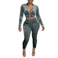 thumbnail image 5 of Usmixi 2 Piece Lounge Sets for Women Womens Gold Velvet 2 Piece Outfit Sets Sexy Zip Cropped Coat and Drawstring Long Pant Lounge Sets Workout Sports Casual Solid Tracksuit Sets Under $10, 5 of 6