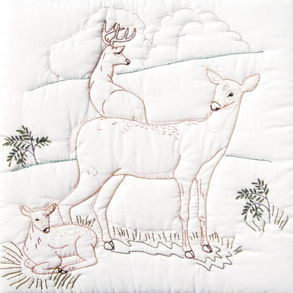 Jack Dempsey Stamped White Quilt Blocks 18"X18" 6/Pkg-Deer Family