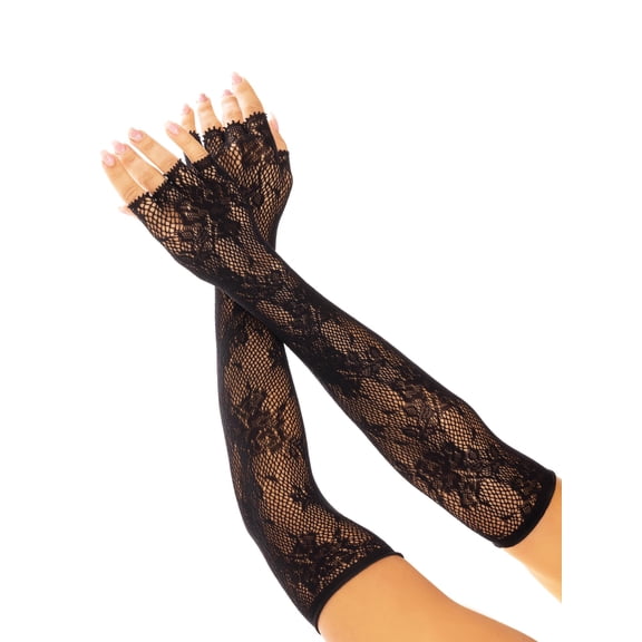 Leg Avenue Women's Seamless opera length floral net fingerless gloves, Black, One Size