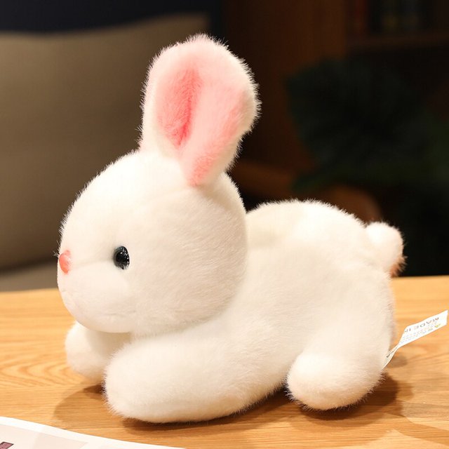 Realistic Cute Plush Lying Rabbit Lifelike Animal Photo Props Bunny Fluffy Simulation Rabbit Plushie Toy Model Birthday GiftWhite20cm Deng Xun unisex