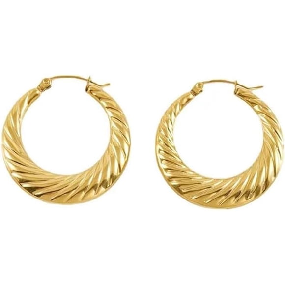 Gold Hoop Earrings for Women,14K Gold Plated Lightweight Hypoallergenic Chunky Open Hoops Jewelry for Sensitive Ears
