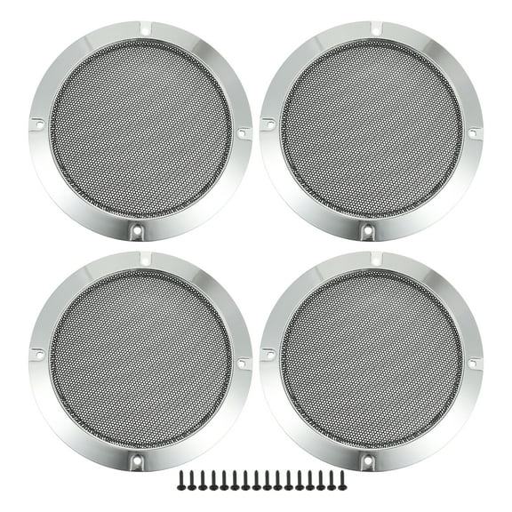 Unique Bargains 4 Pcs 5" Car Speaker Grills Cover Mesh Round Audio Subwoofer Protector with Screws Iron Silver Tone