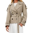 thumbnail image 2 of Spring Fall Women Long Sleeve Solid Double Breasted Lapel Trench Coat with Belt, 2 of 6