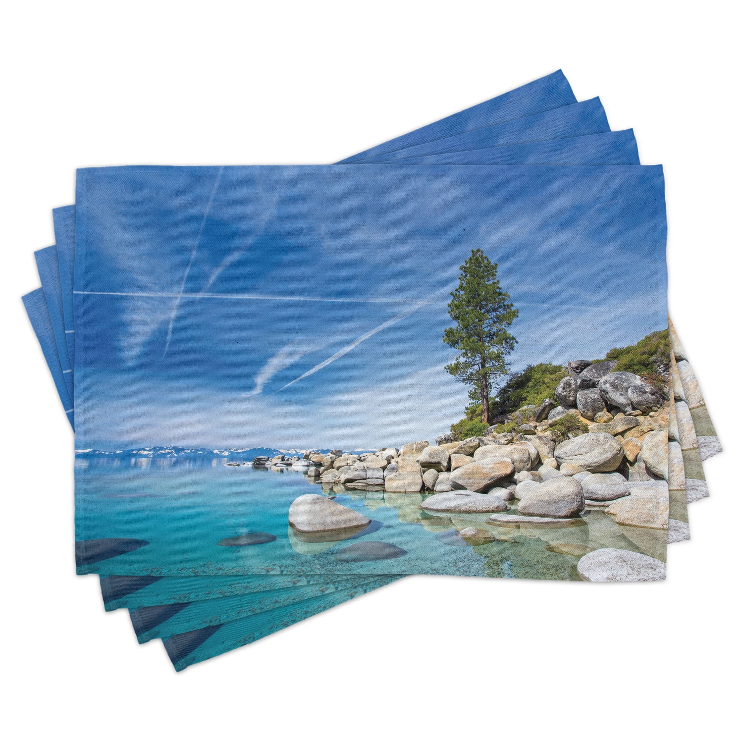 Lake Placemats Set of 4 Clear Dreamy Sky over Inland Creek Surrounded