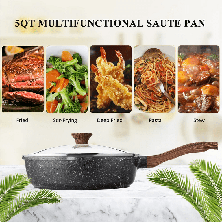 Sensarte Nonstick Deep Frying Pan Skillet With Lid, 11 inch Saute Pan,  Omelet Pan,PFOA Free 